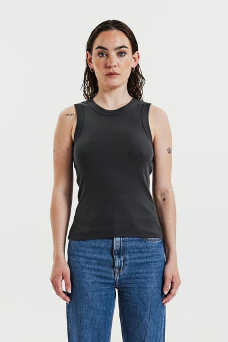 Tank Crew Neck Ribbed Charcoal